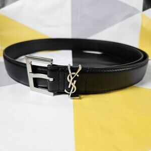 Yves Saint Laurent Classic Black Leather Belt Size 80
